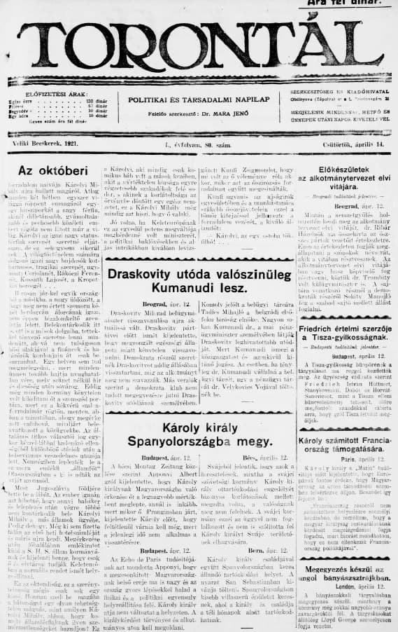 Torontál, 50. évf. 1921. április 14. 80. sz.