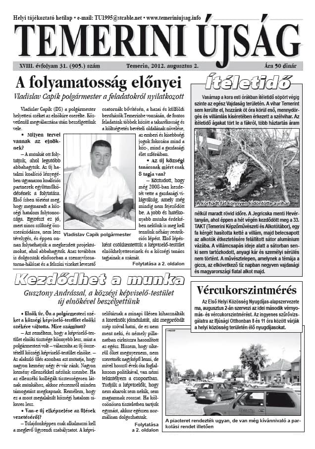 Temerini Újság, 18. évf. 2012. augusztus 2. 31. sz.