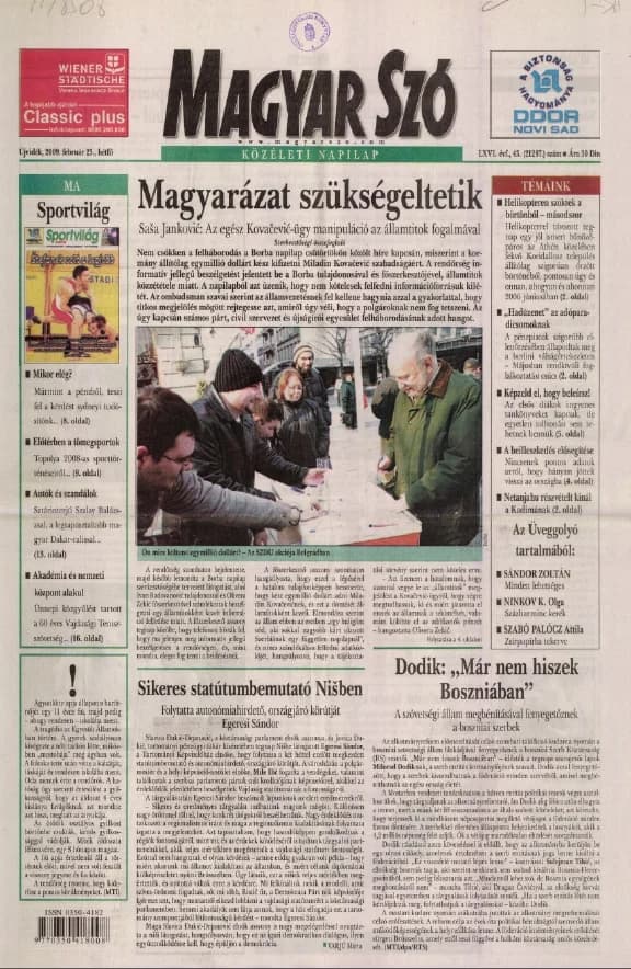 Magyar Szó, 66. évf. 2009. február 23. 43. sz. 1–16. oldal