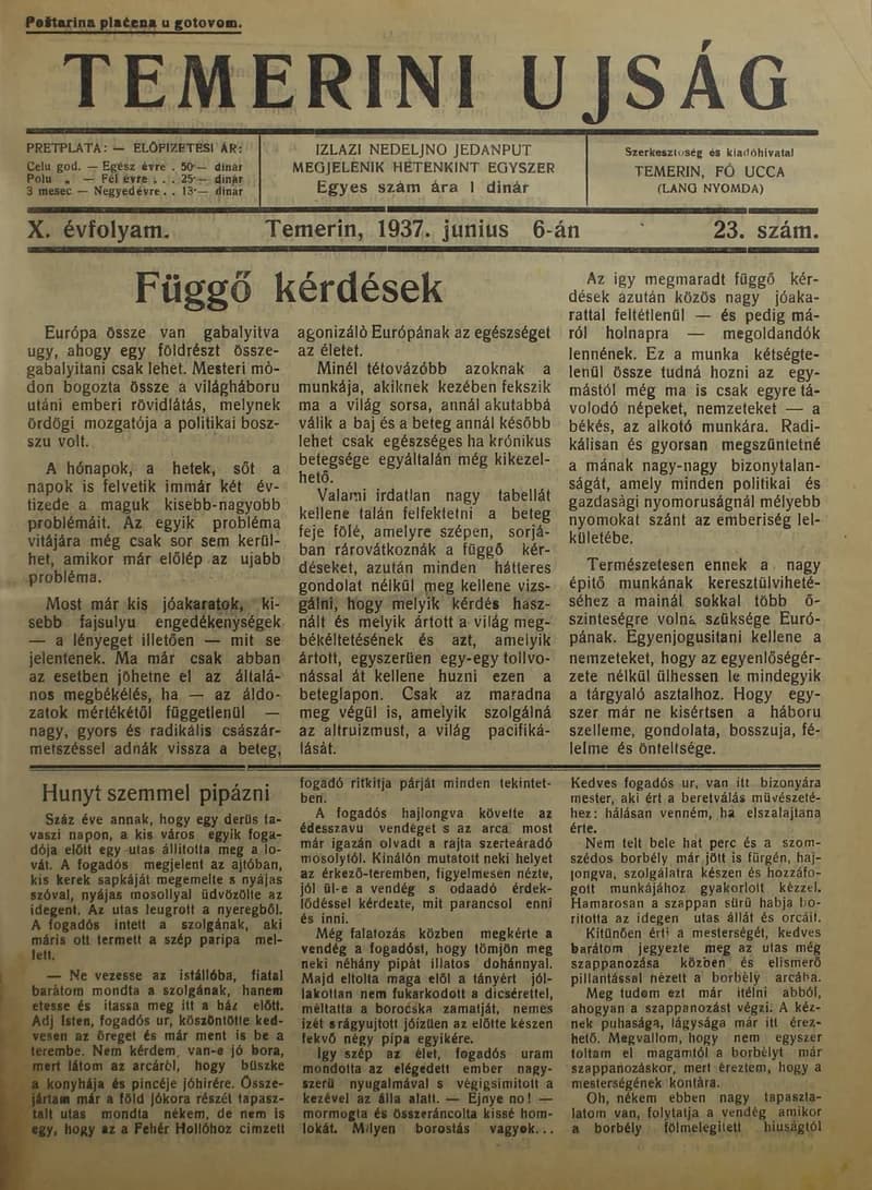 Temerini Újság 1928-1944, 10. évf. 1937. június 6. 23. sz.