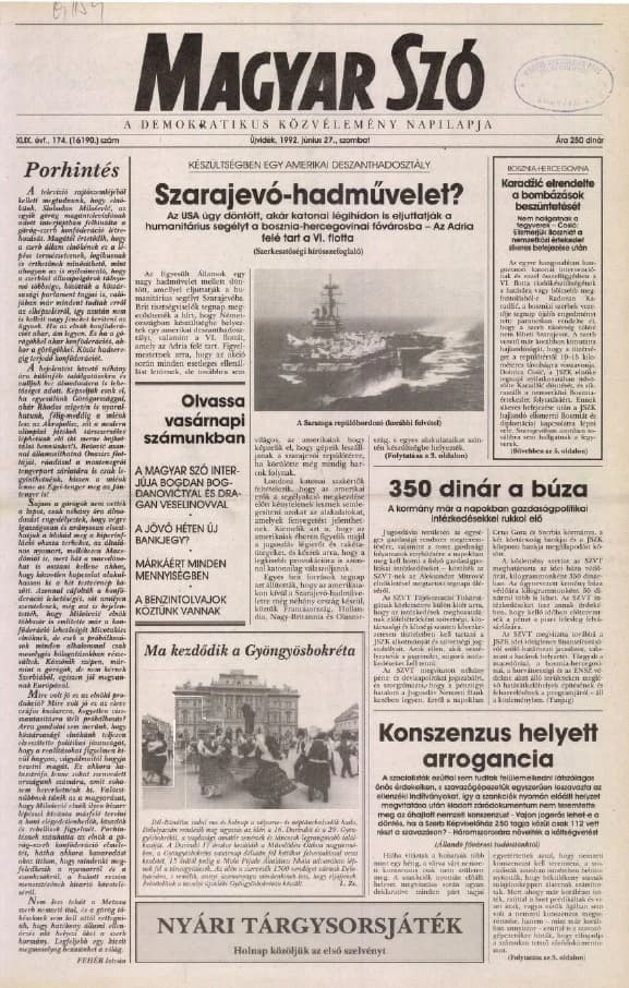 Magyar Szó, 49. évf. 1992. június 27. 174. sz. 1–16. oldal