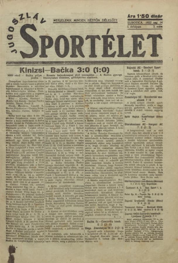 Jugoszláv sportélet, 1. évf. 1922. augusztus 14. 3. sz.