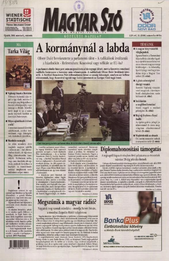 Magyar Szó, 65. évf. 2008. március 6. 53. sz. 1–20. oldal