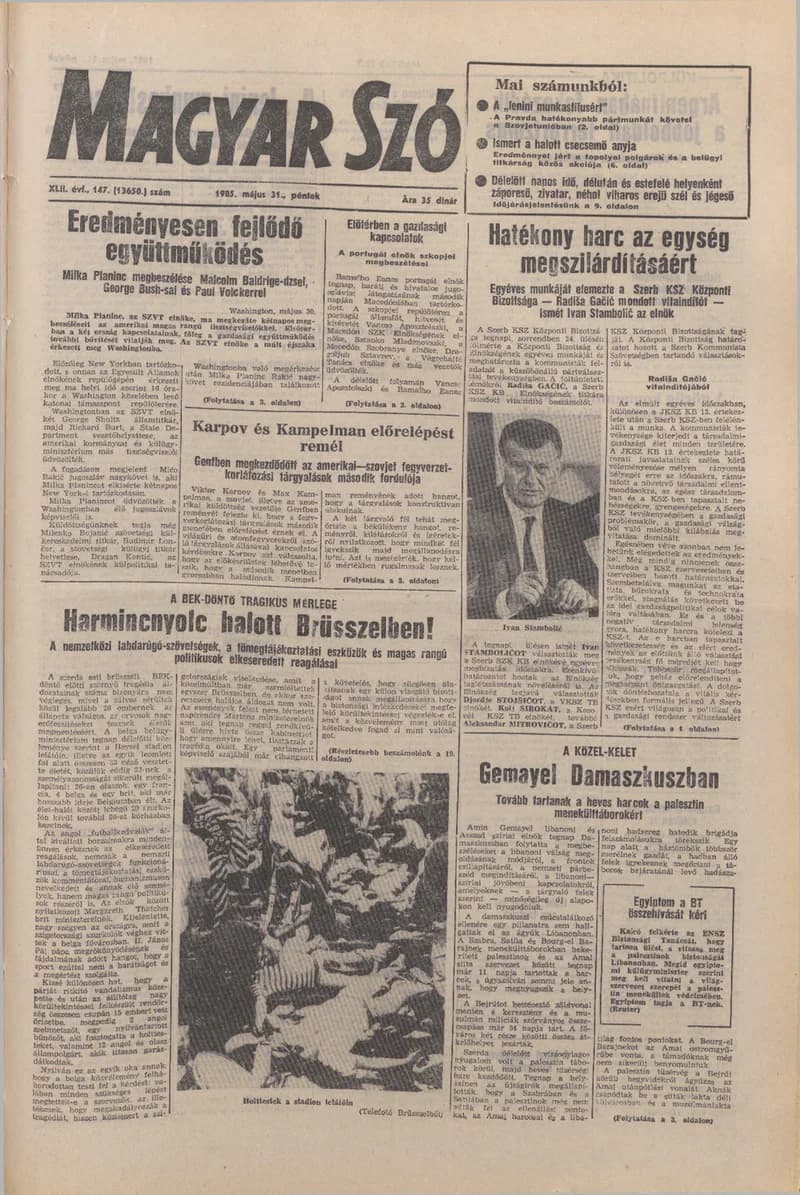 Magyar Szó, 42. évf. 1985. május 31. 147. sz. 1–20. oldal