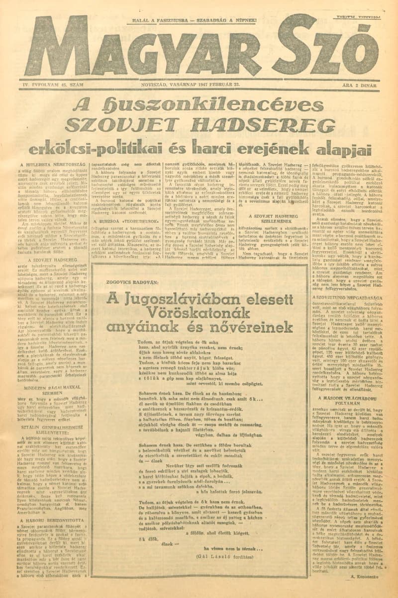 Magyar Szó, 4. évf. 1947. február 23. 45. sz. 1–8. oldal