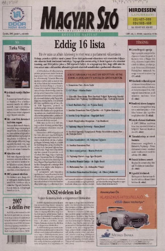 Magyar Szó, 64. évf. 2007. január 4. 2. sz. 1–20. oldal