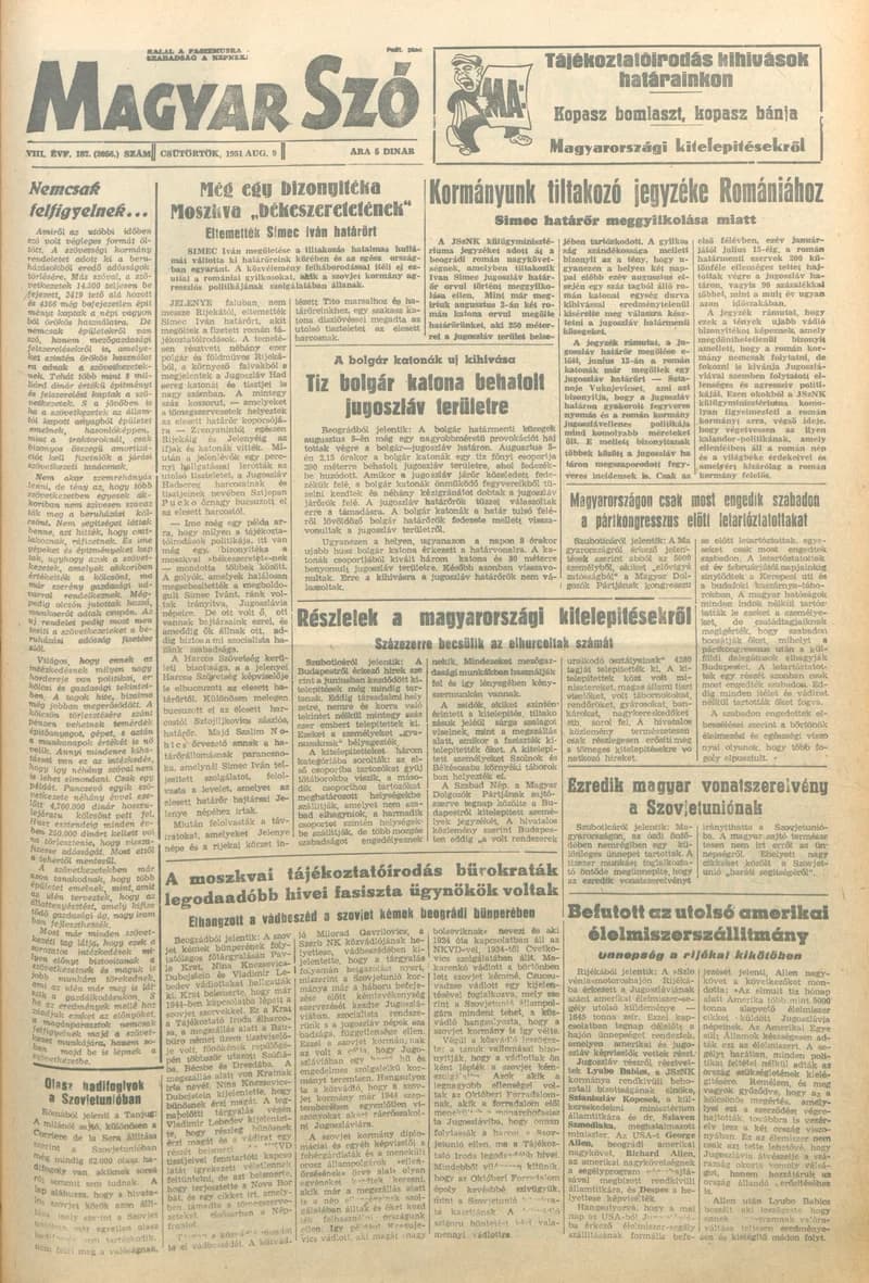 Magyar Szó, 8. évf. 1951. augusztus 9. 187. sz. 1–6. oldal