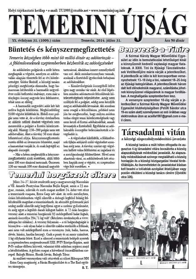 Temerini Újság, 20. évf. 2014. július 31. 31. sz.