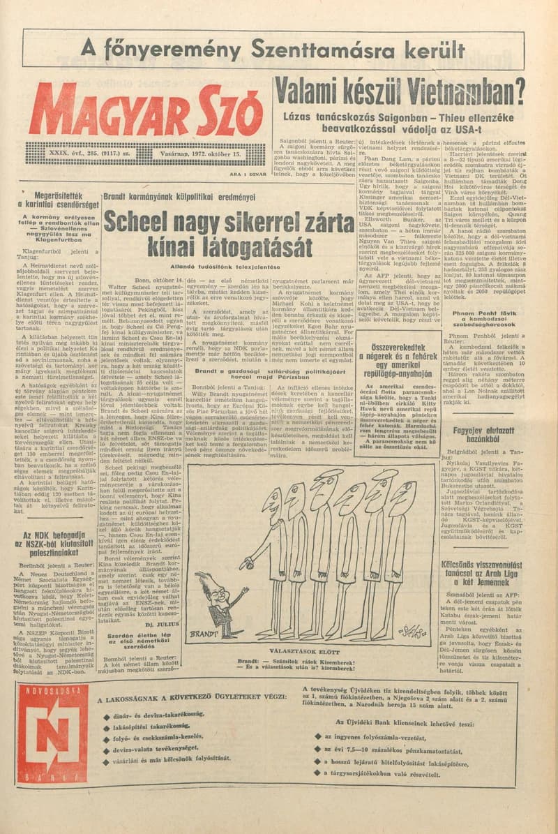 Magyar Szó, 29. évf. 1972. október 15. 285. sz. 1–32. oldal