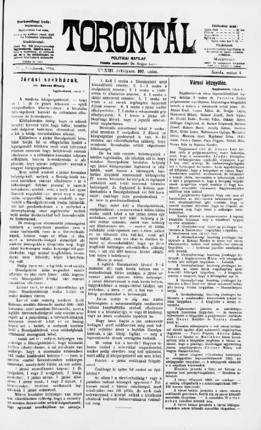 Torontál, 33. évf. 1904. május 4. 102. sz.