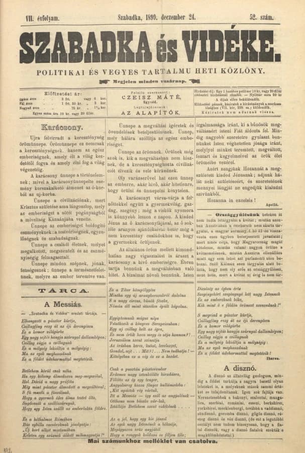 Szabadka és vidéke II, 7. évf. 1899. december 24. 52. sz.