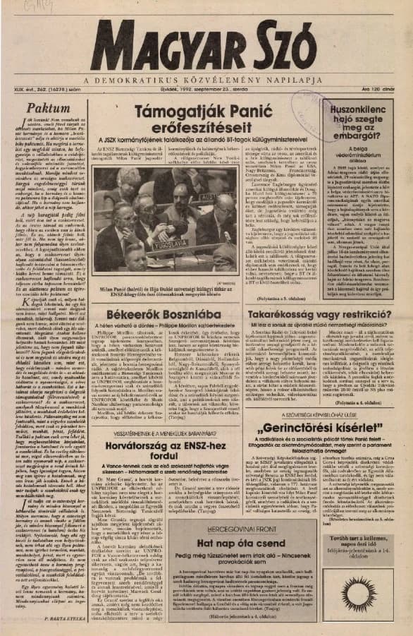 Magyar Szó, 49. évf. 1992. szeptember 23. 262. sz. 1–16. oldal