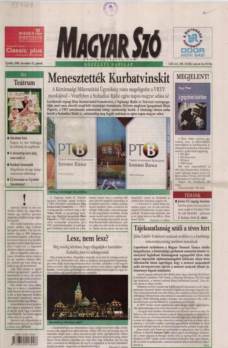Magyar Szó, 65. évf. 2008. december 19. 296. sz. 1–20. oldal