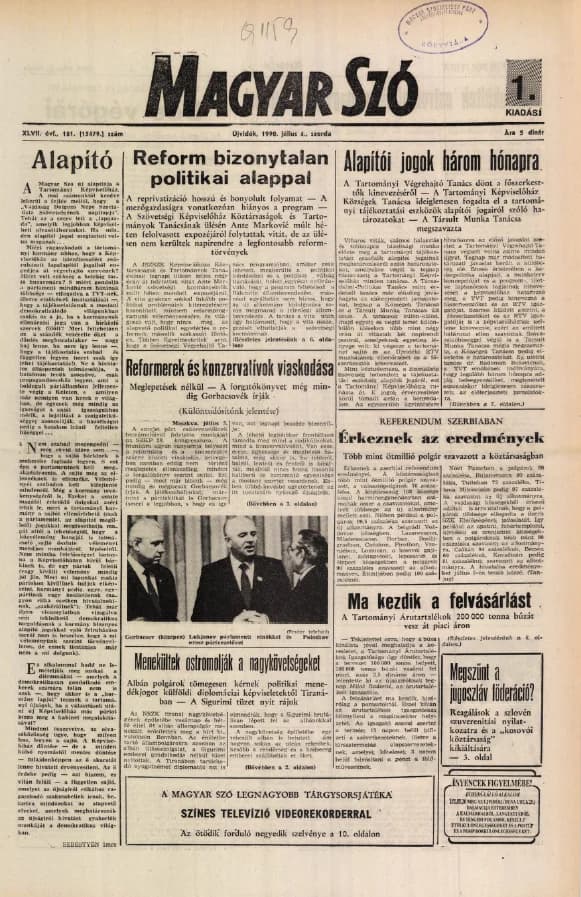 Magyar Szó, 47. évf. 1990. július 4. 181. sz. 1–20. oldal