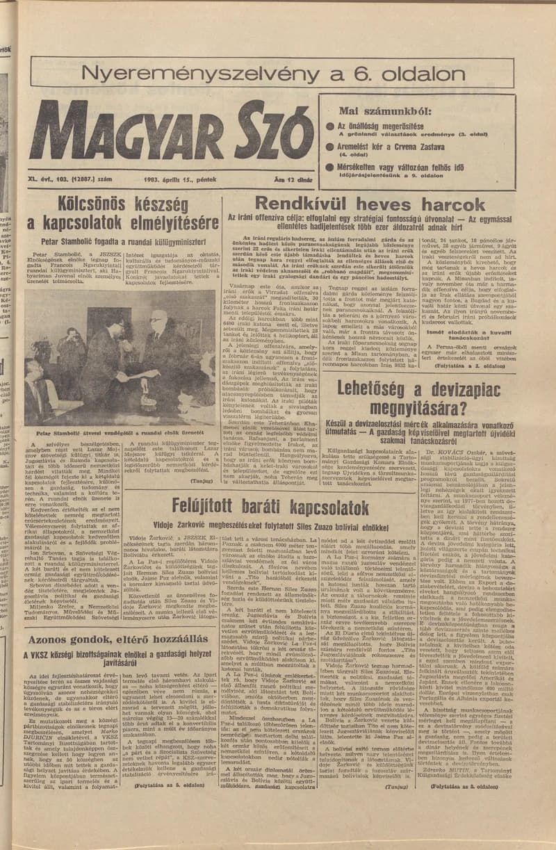Magyar Szó, 40. évf. 1983. április 15. 103. sz. 1–20. oldal