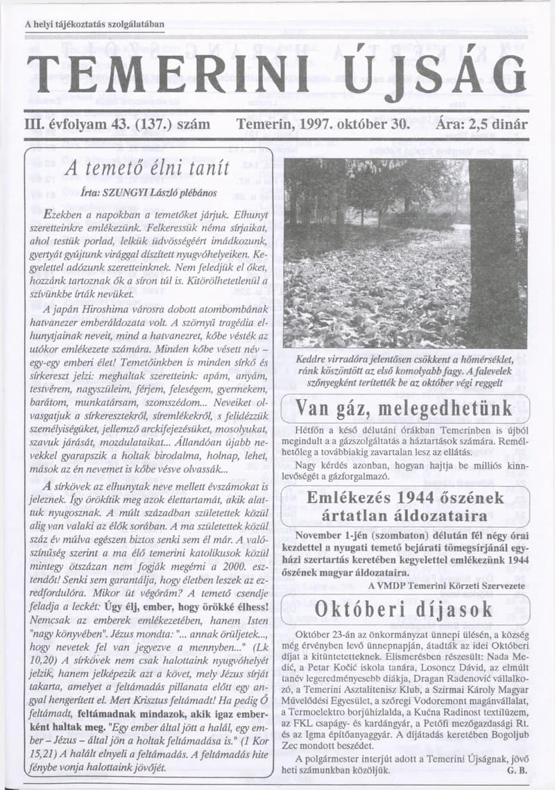Temerini Újság, 3. évf. 1997. október 30. 43. sz.