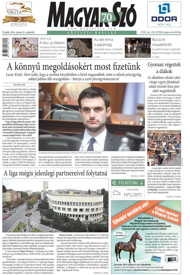 Magyar Szó, 71. évf. 2014. június 19. 139. sz. 1–20. oldal