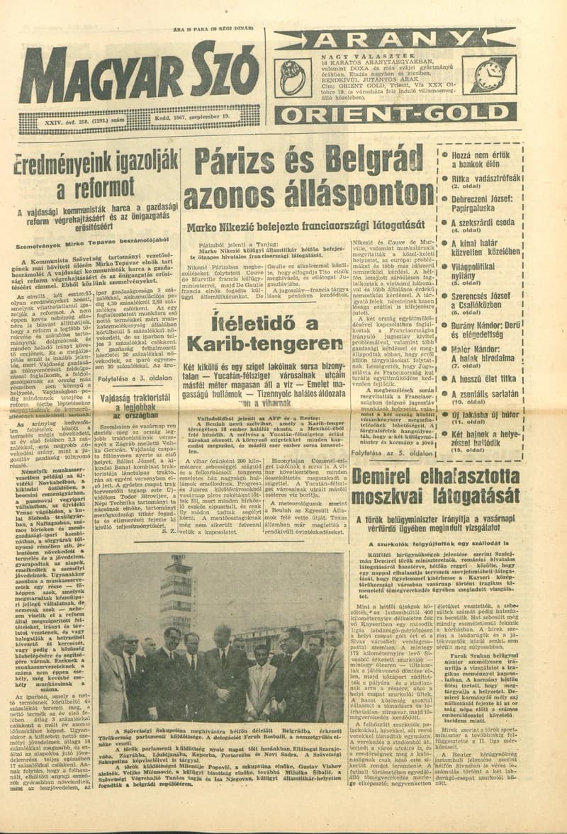Magyar Szó, 24. évf. 1967. szeptember 19. 258. sz. 1–16. oldal