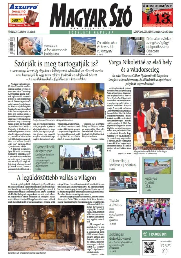 Magyar Szó, 74. évf. 2017. október 13. 239. sz. 1–16. oldal