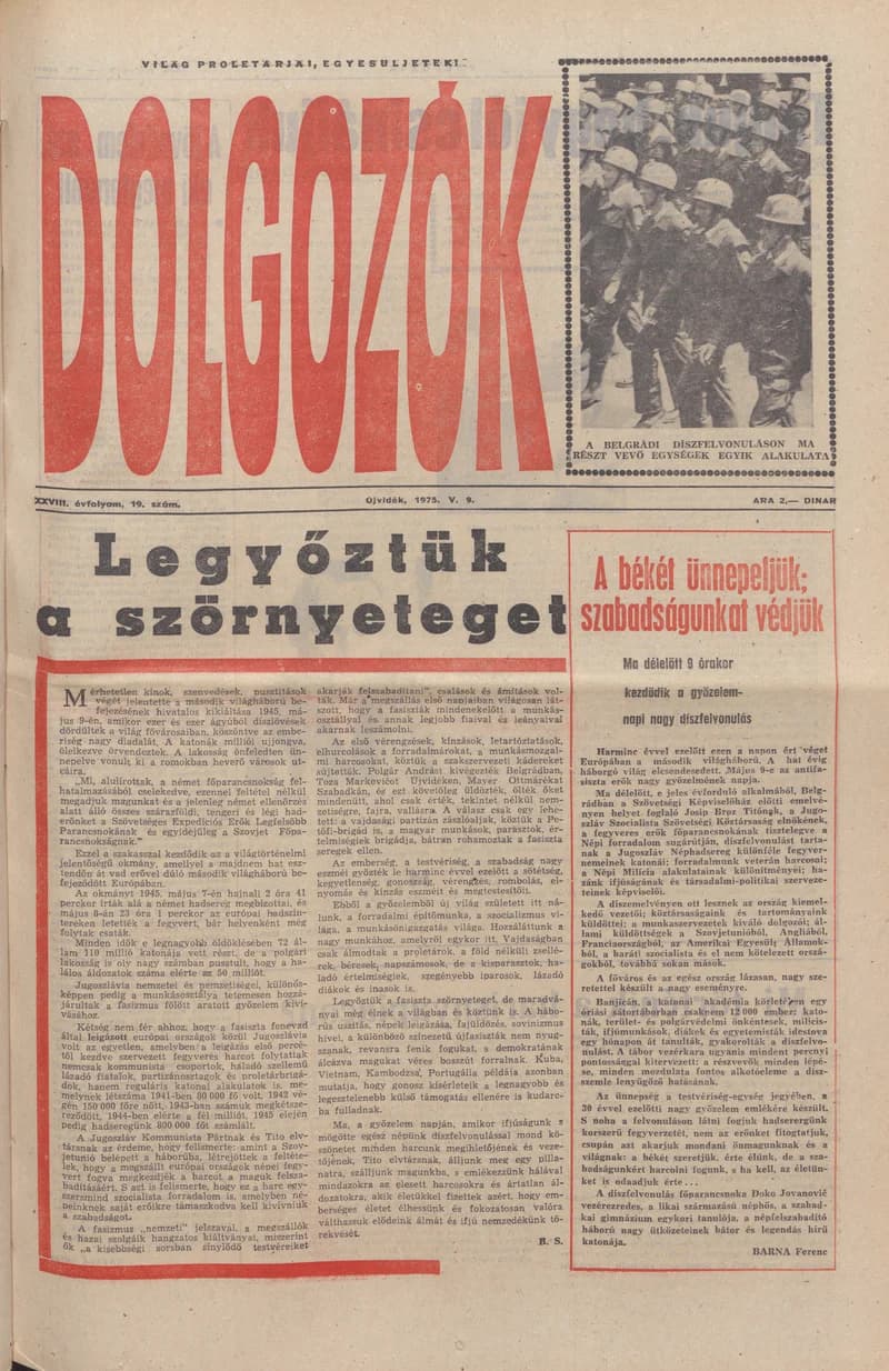 Dolgozók, 29. évf. 1975. május 9. 19. sz.