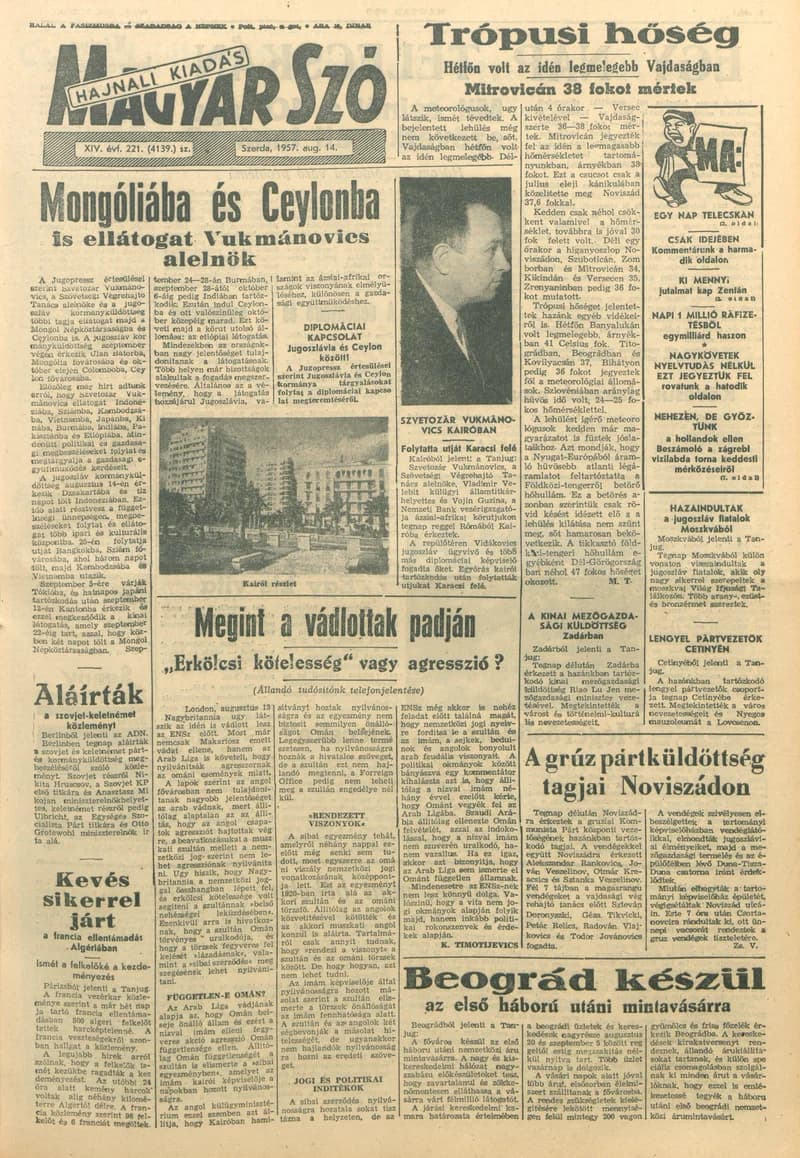 Magyar Szó, 14. évf. 1957. augusztus 14. 221. sz. 1–14. oldal