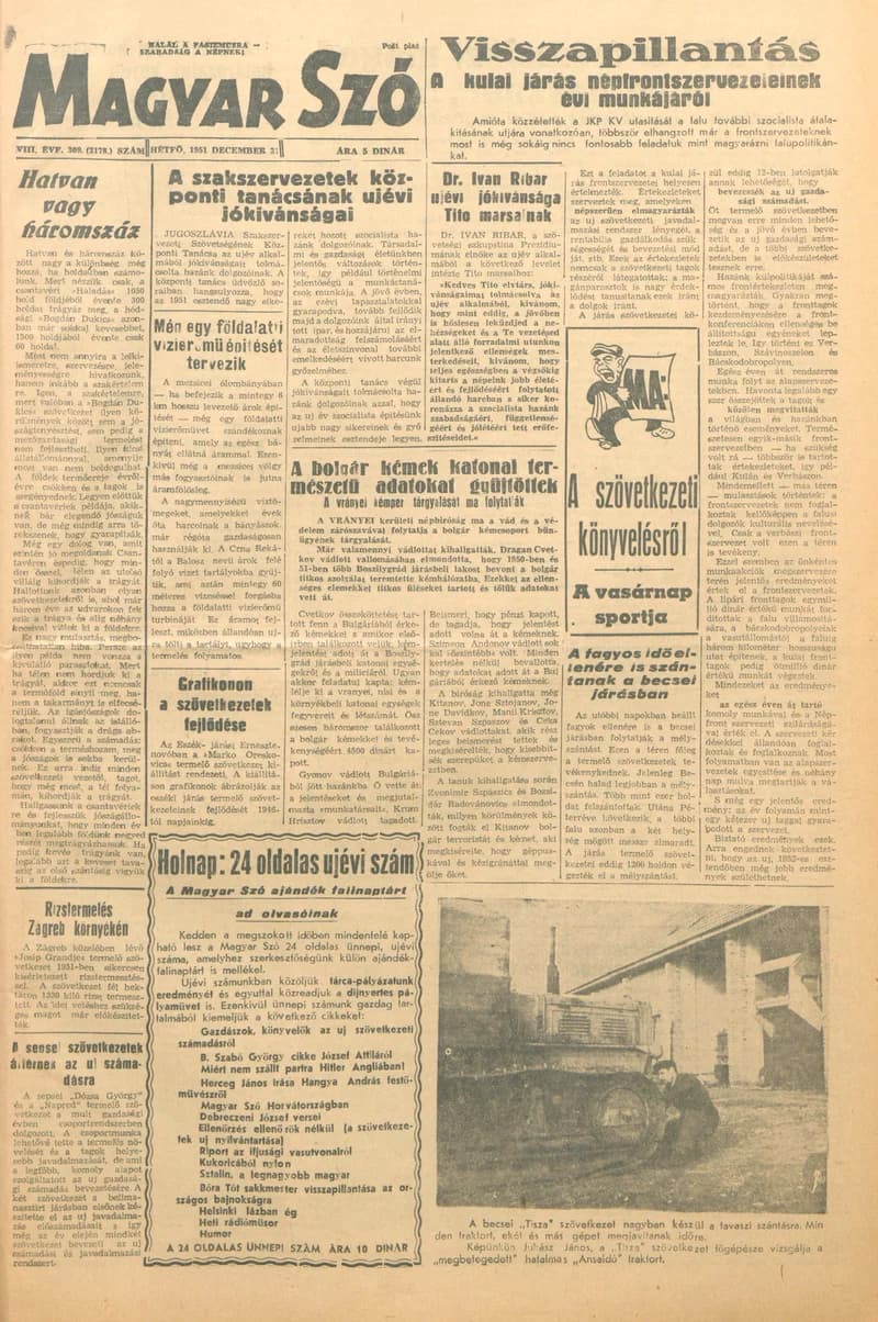 Magyar Szó, 8. évf. 1951. december 31. 309. sz. 1–4. oldal