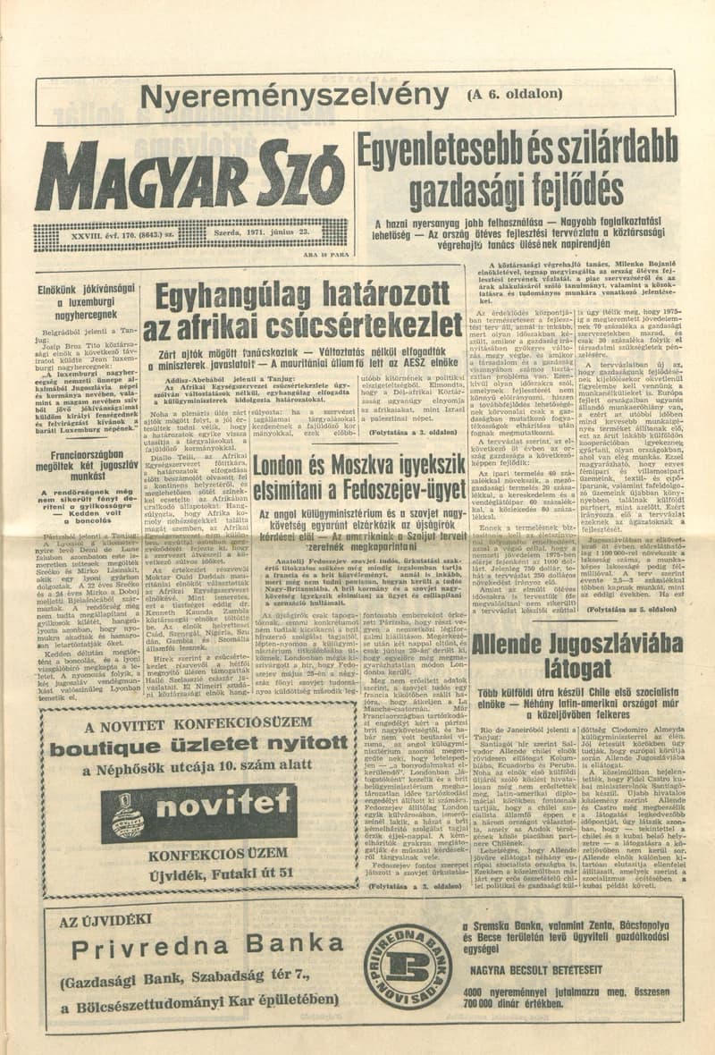 Magyar Szó, 28. évf. 1971. június 23. 170. sz. 1–14. oldal