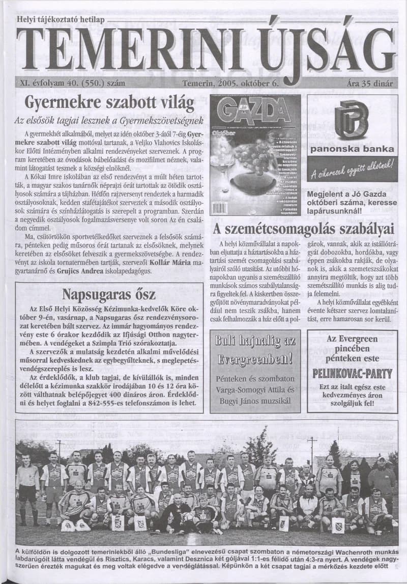 Temerini Újság, 11. évf. 2005. október 6. 40. sz.