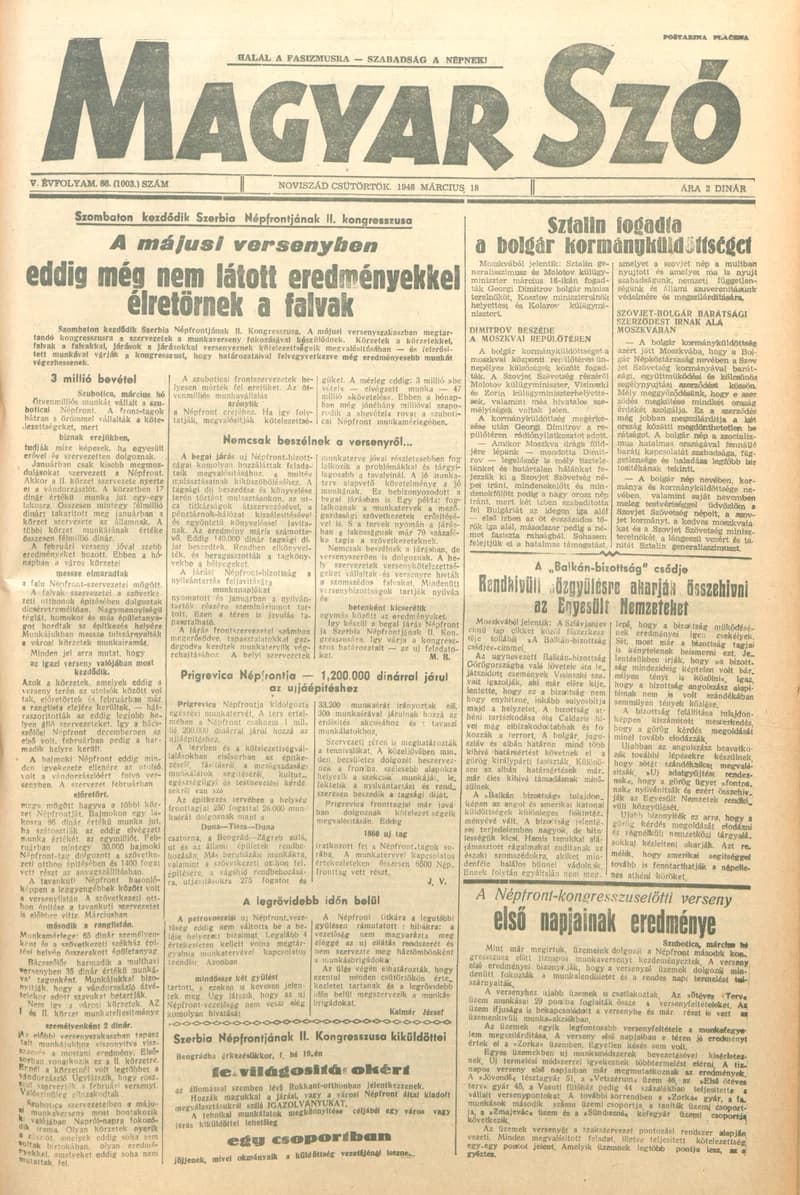 Magyar Szó, 5. évf. 1948. március 18. 66. sz. 1–8. oldal