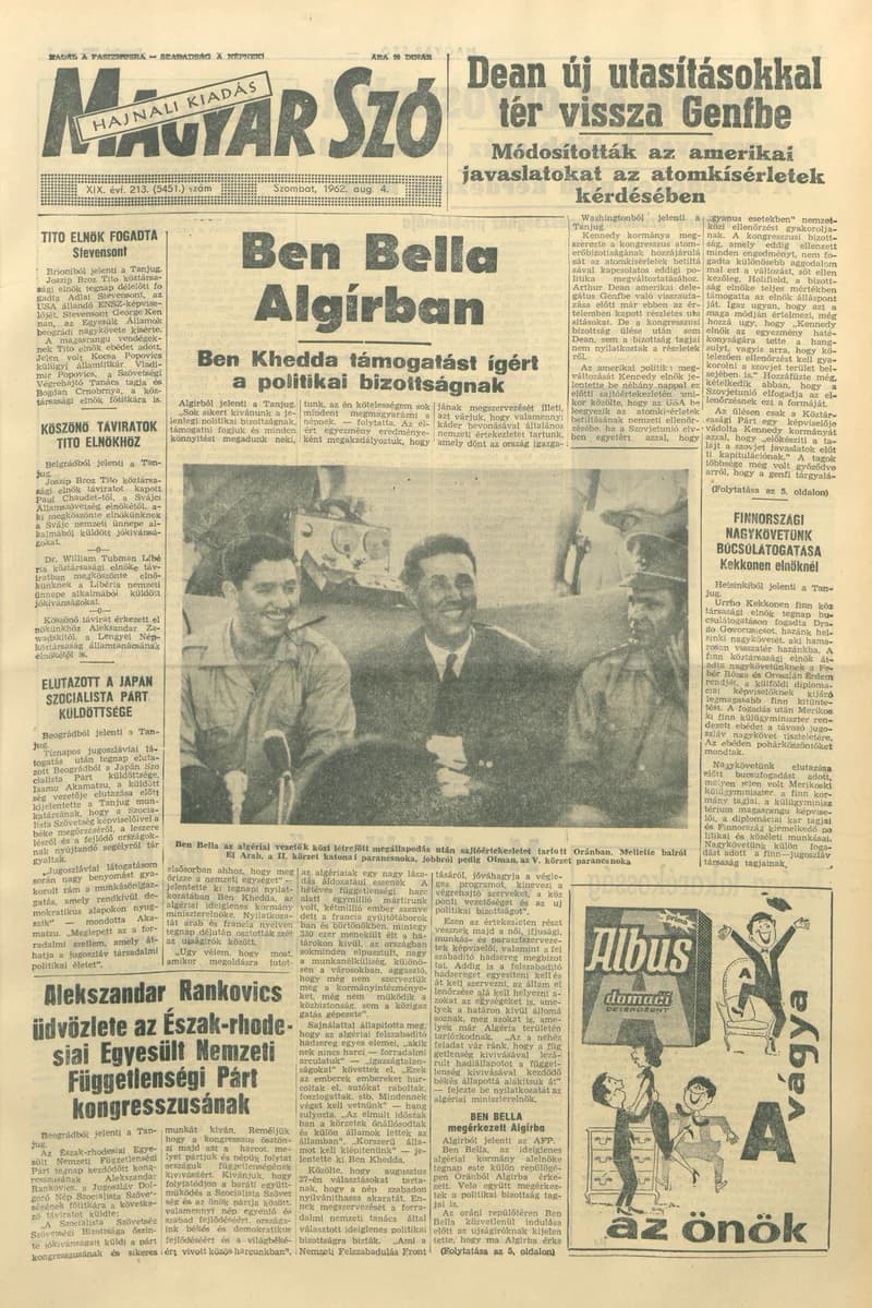 Magyar Szó, 19. évf. 1962. augusztus 4. 213. sz. 1–12. oldal