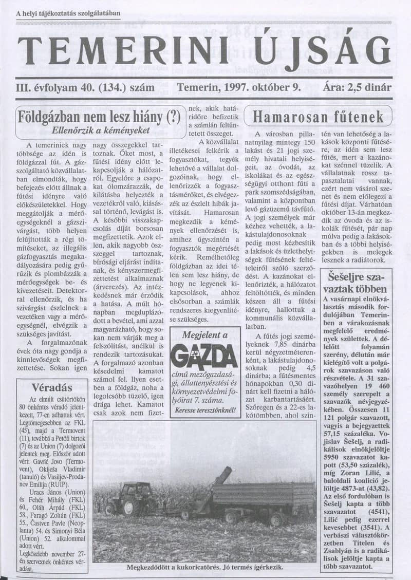 Temerini Újság, 3. évf. 1997. október 9. 40. sz.
