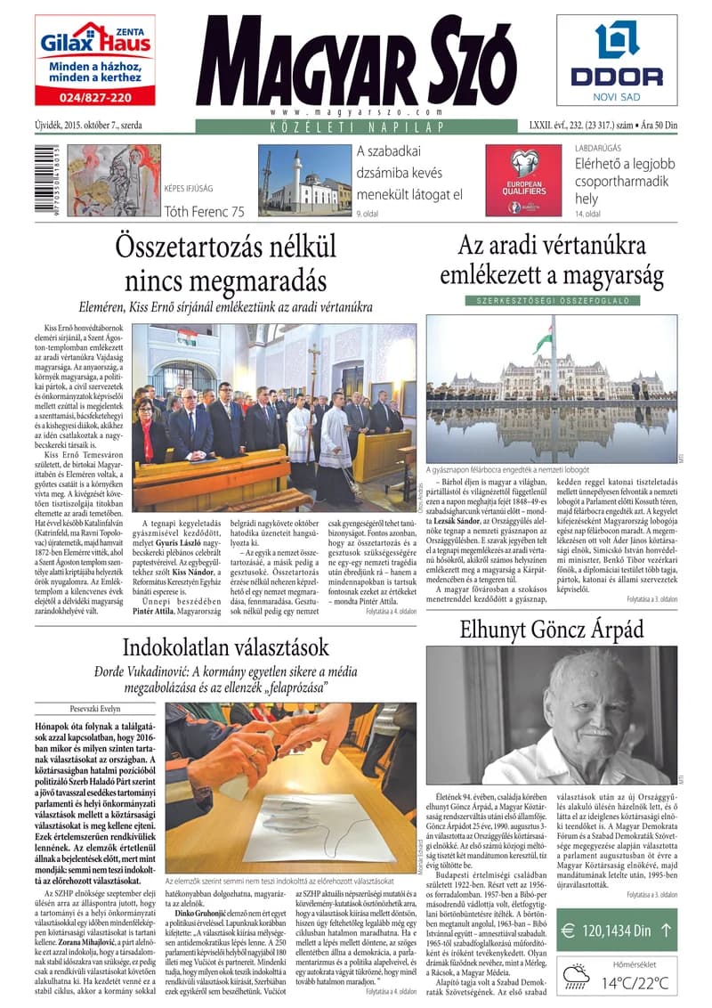 Magyar Szó, 72. évf. 2015. október 7. 232. sz. 1–16. oldal
