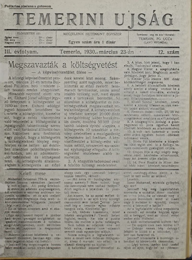 Temerini Újság 1928-1944, 3. évf. 1930. március 23. 12. sz.