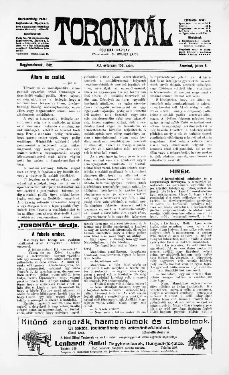 Torontál, 41. évf. 1912. július 6. 152. sz.