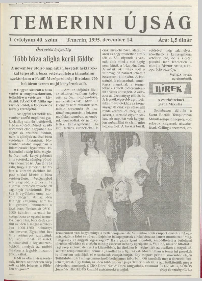Temerini Újság, 1. évf. 1995. december 14. 40. sz.