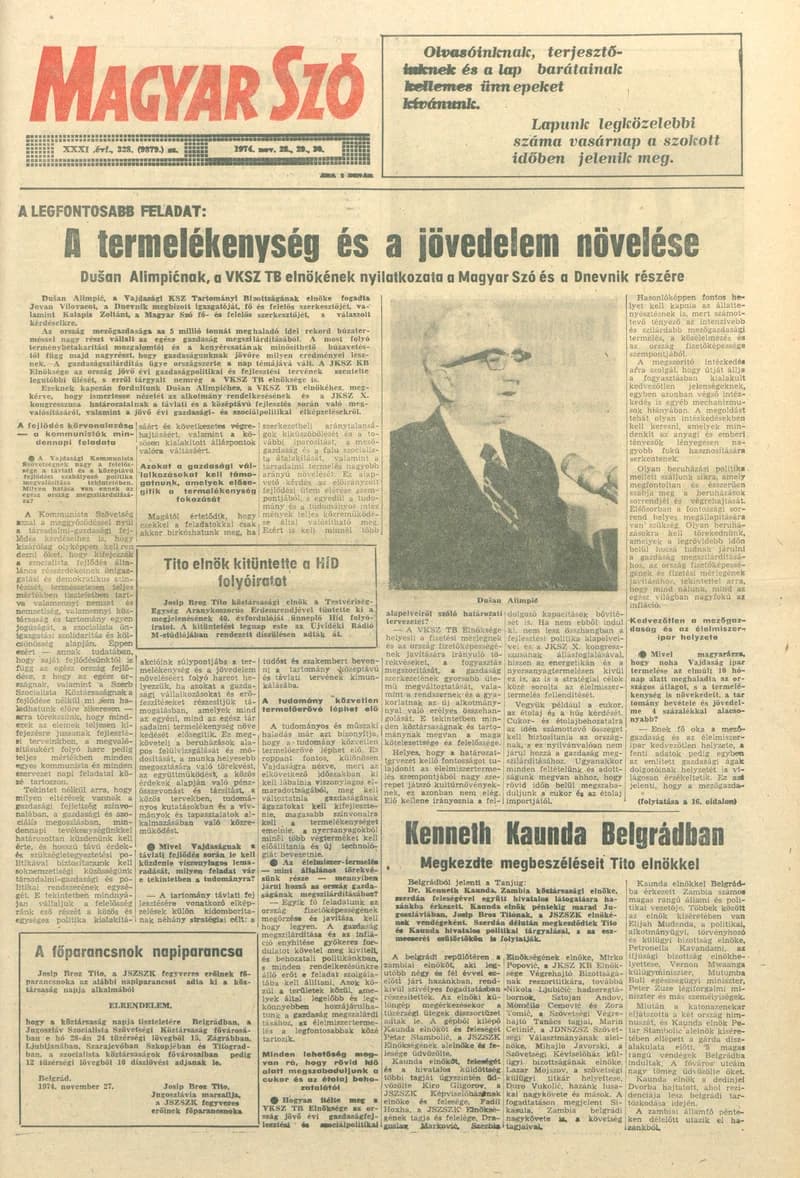 Magyar Szó, 31. évf. 1974. november 28. – 30. 328. sz. 1–36. oldal