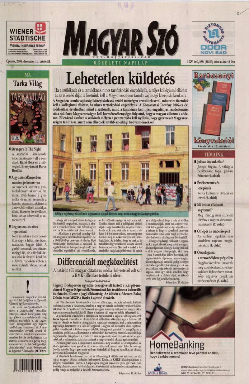 Magyar Szó, 65. évf. 2008. december 11. 289. sz. 1–20. oldal
