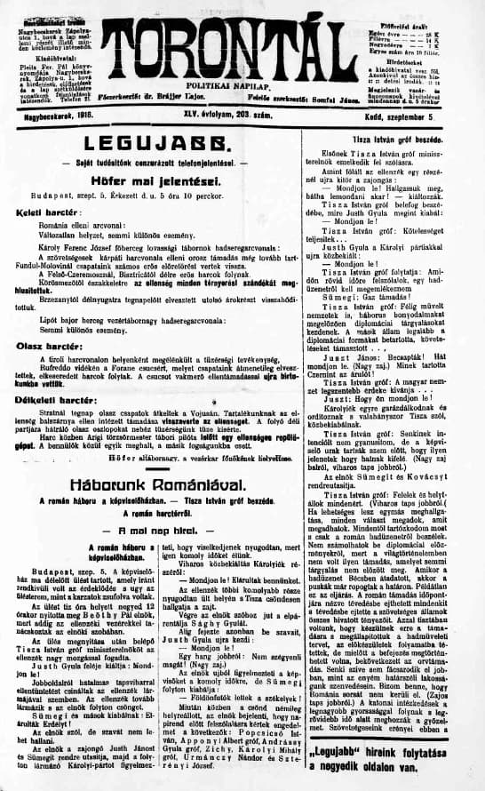 Torontál, 45. évf. 1916. szeptember 5. 203. sz.