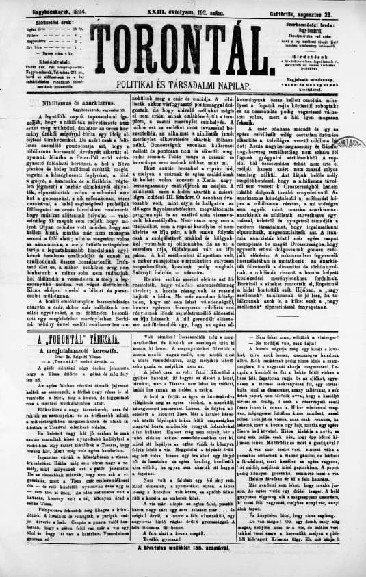 Torontál, 23. évf. 1894. augusztus 23. 192. sz.