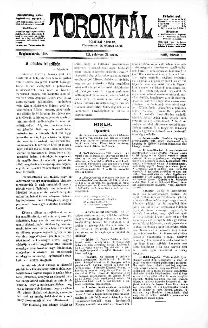 Torontál, 41. évf. 1912. február 5. 28. sz.