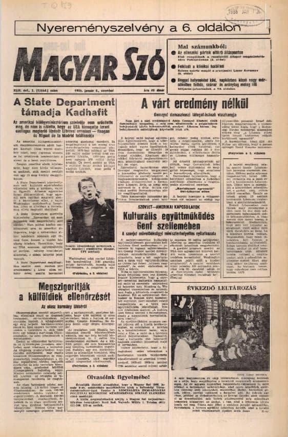 Magyar Szó, 43. évf. 1986. január 4. 2. sz. 1–20. oldal