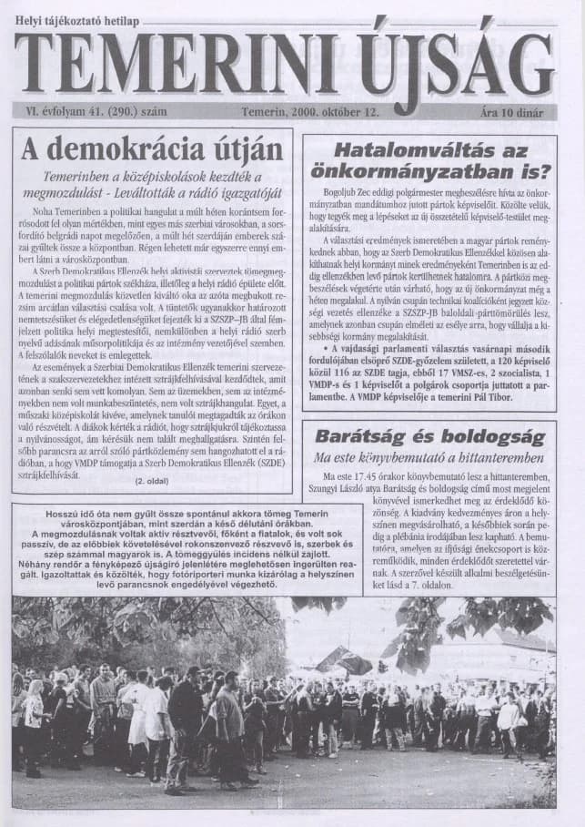 Temerini Újság, 6. évf. 2000. október 12. 41. sz.