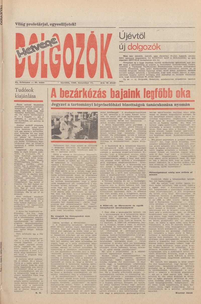 Dolgozók, 40. évf. 1986. december 11. 49. sz.