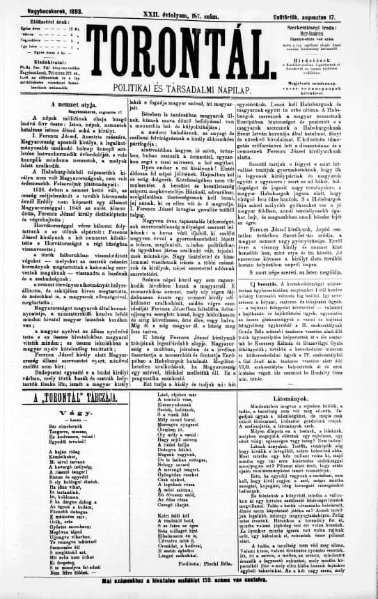 Torontál, 22. évf. 1893. augusztus 17. 187. sz.