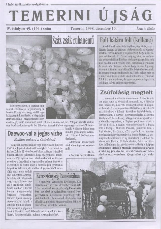 Temerini Újság, 4. évf. 1998. december 10. 49. sz.