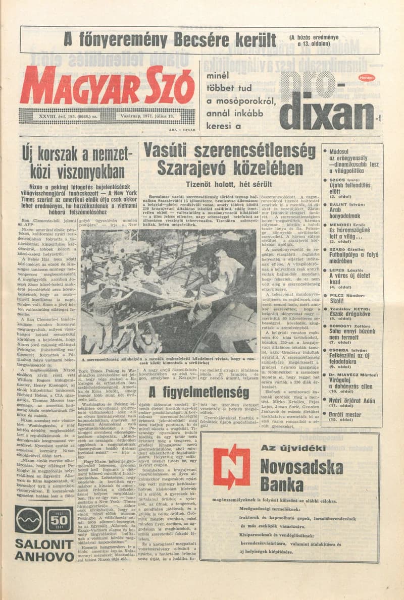 Magyar Szó, 28. évf. 1971. július 18. 195. sz. 1–32. oldal