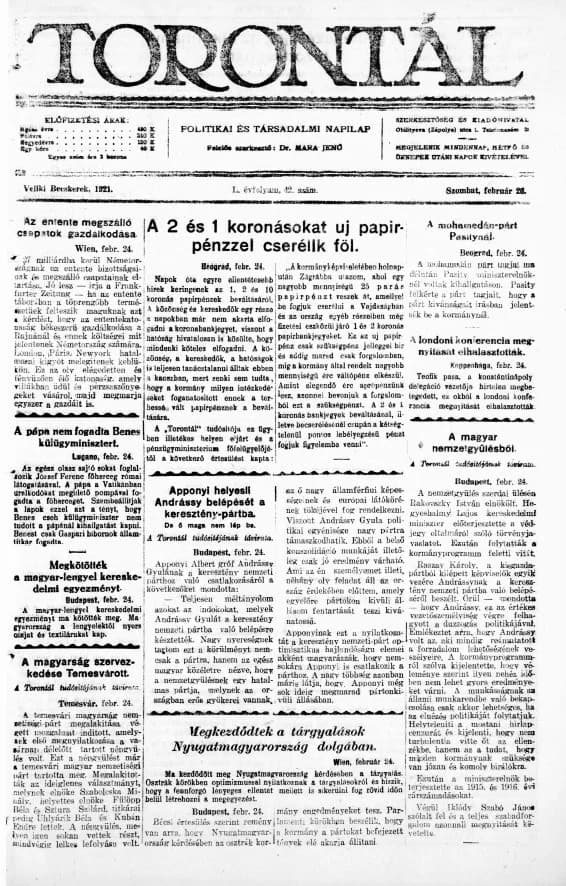 Torontál, 50. évf. 1921. február 26. 42. sz.