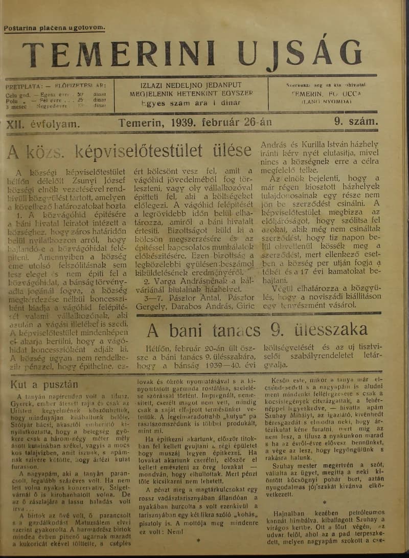 Temerini Újság 1928-1944, 12. évf. 1939. február 26. 9. sz.