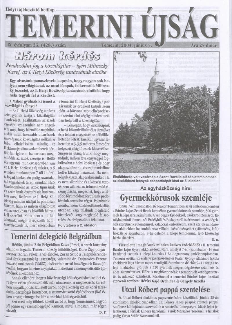 Temerini Újság, 9. évf. 2003. június 5. 23. sz.