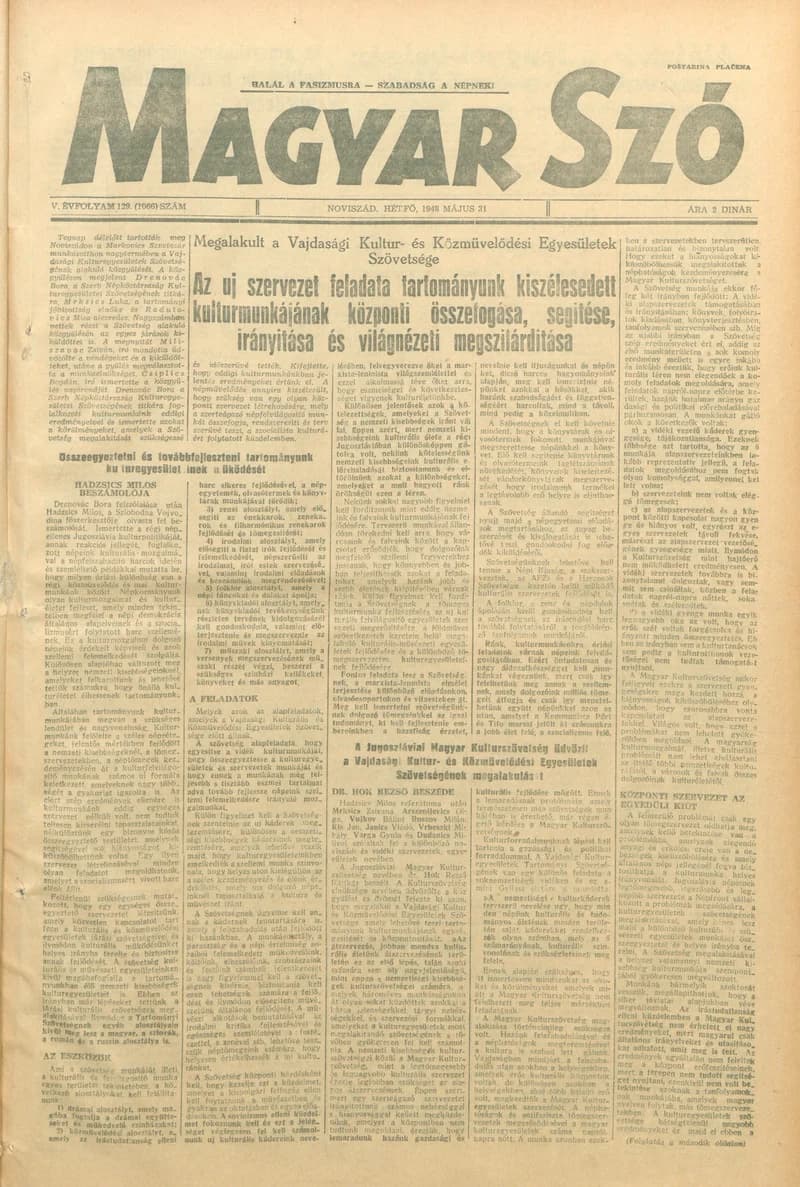 Magyar Szó, 5. évf. 1948. május 31. 129. sz. 1–4. oldal